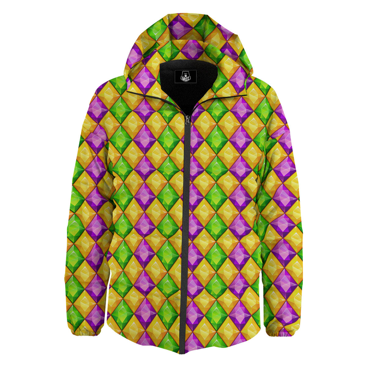Diamond Mardi Gras Print Pattern Down Jacket-grizzshop