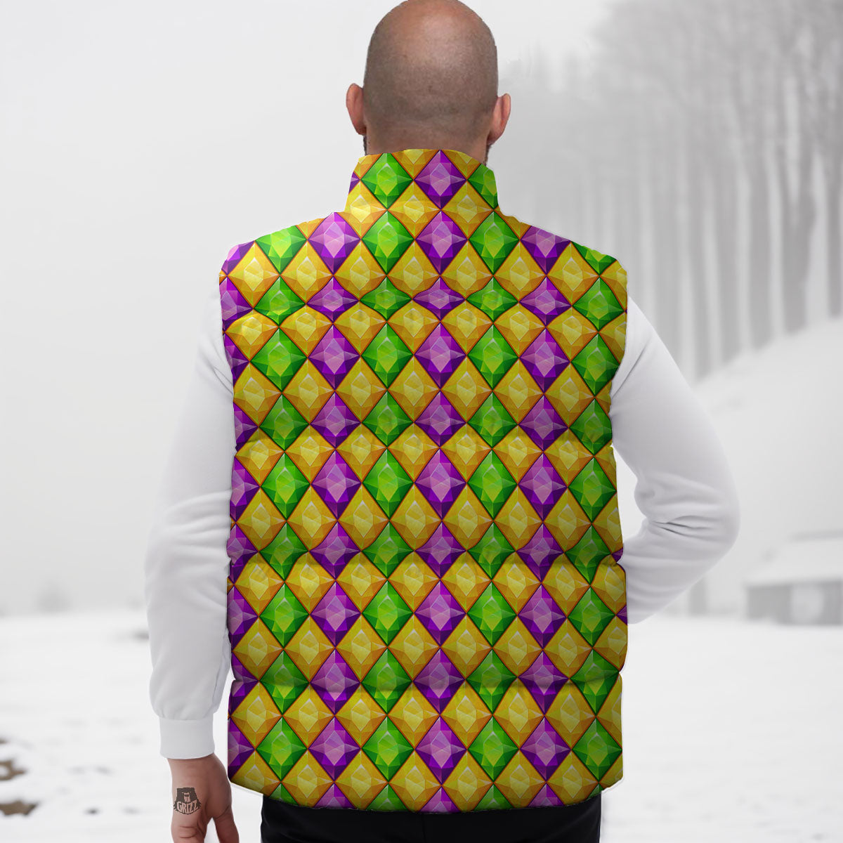 Diamond Mardi Gras Print Pattern Down Vest