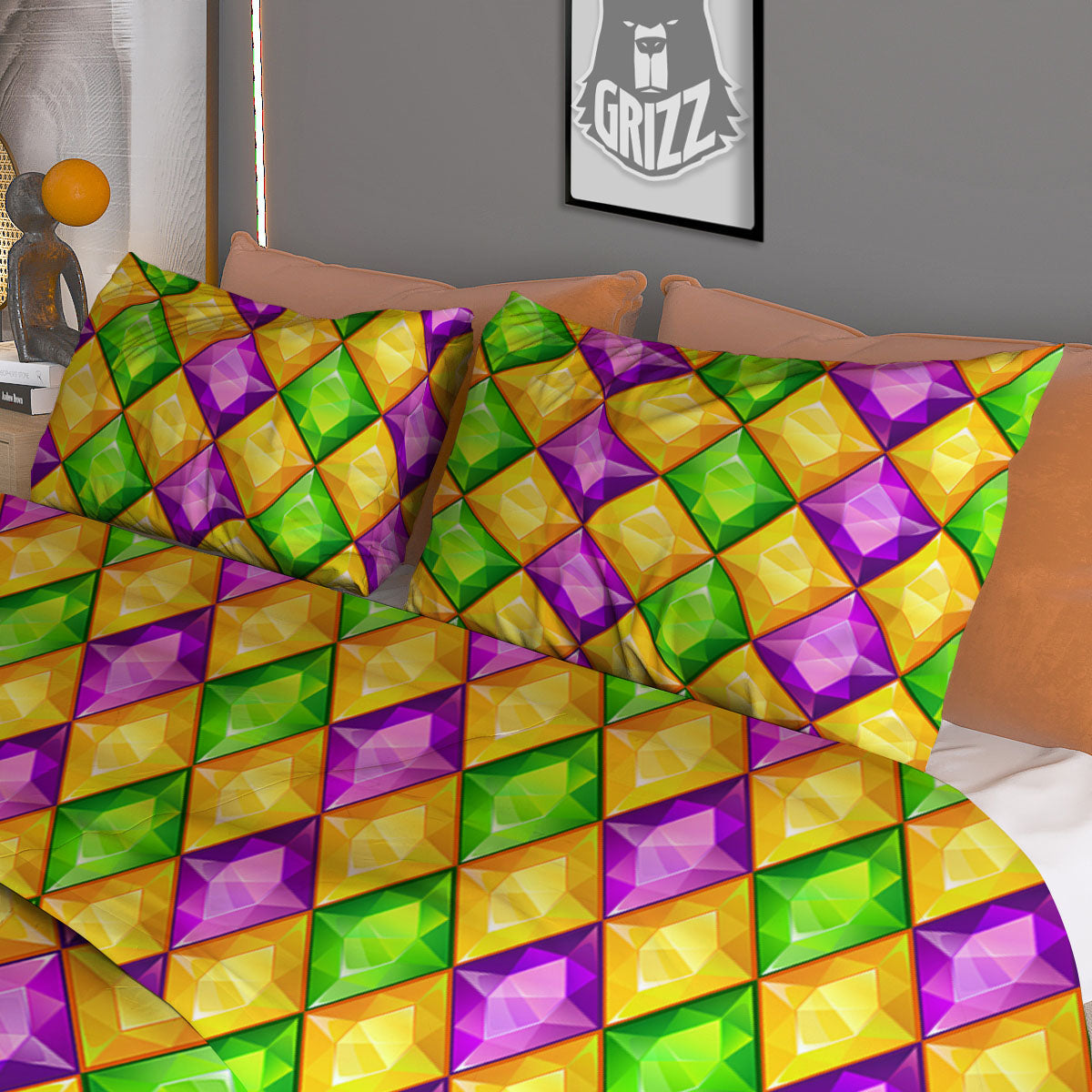 Diamond Mardi Gras Print Pattern Duvet Cover Bedding Set