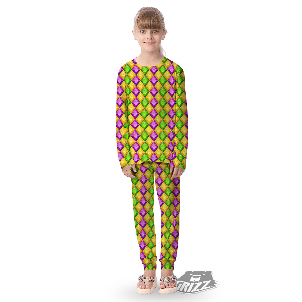 Diamond Mardi Gras Print Pattern Kid's Pajamas-grizzshop