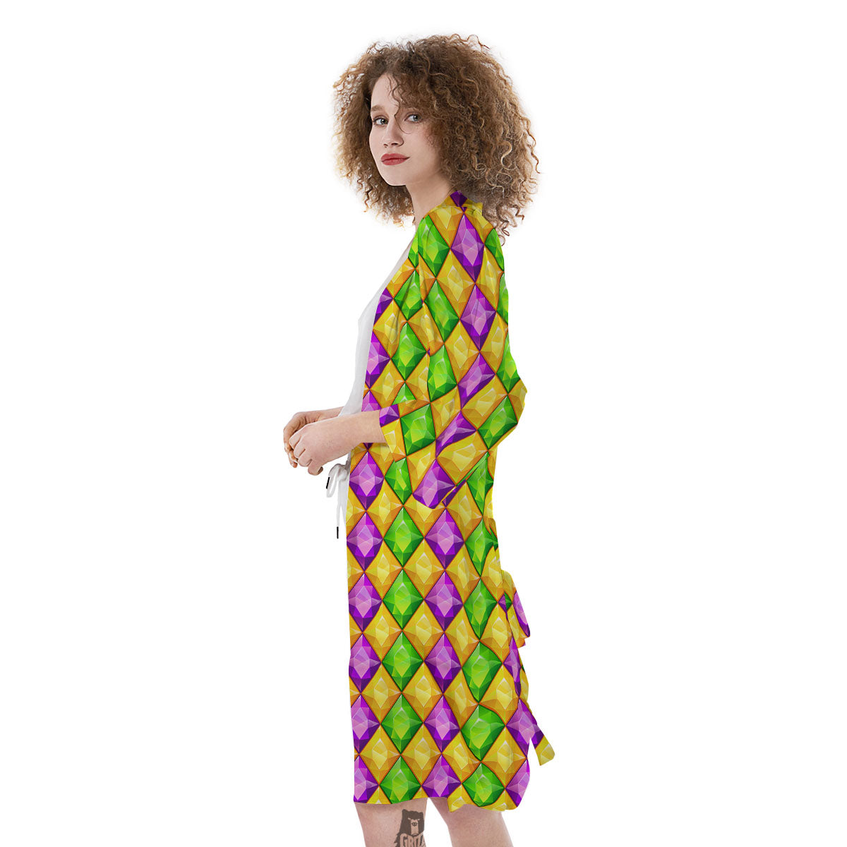 Diamond Mardi Gras Print Pattern Kimono-grizzshop
