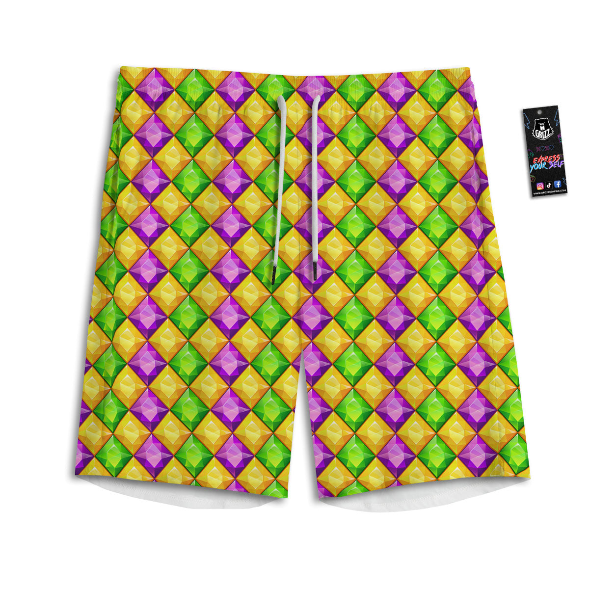 Diamond Mardi Gras Print Pattern Men's Athletic Shorts