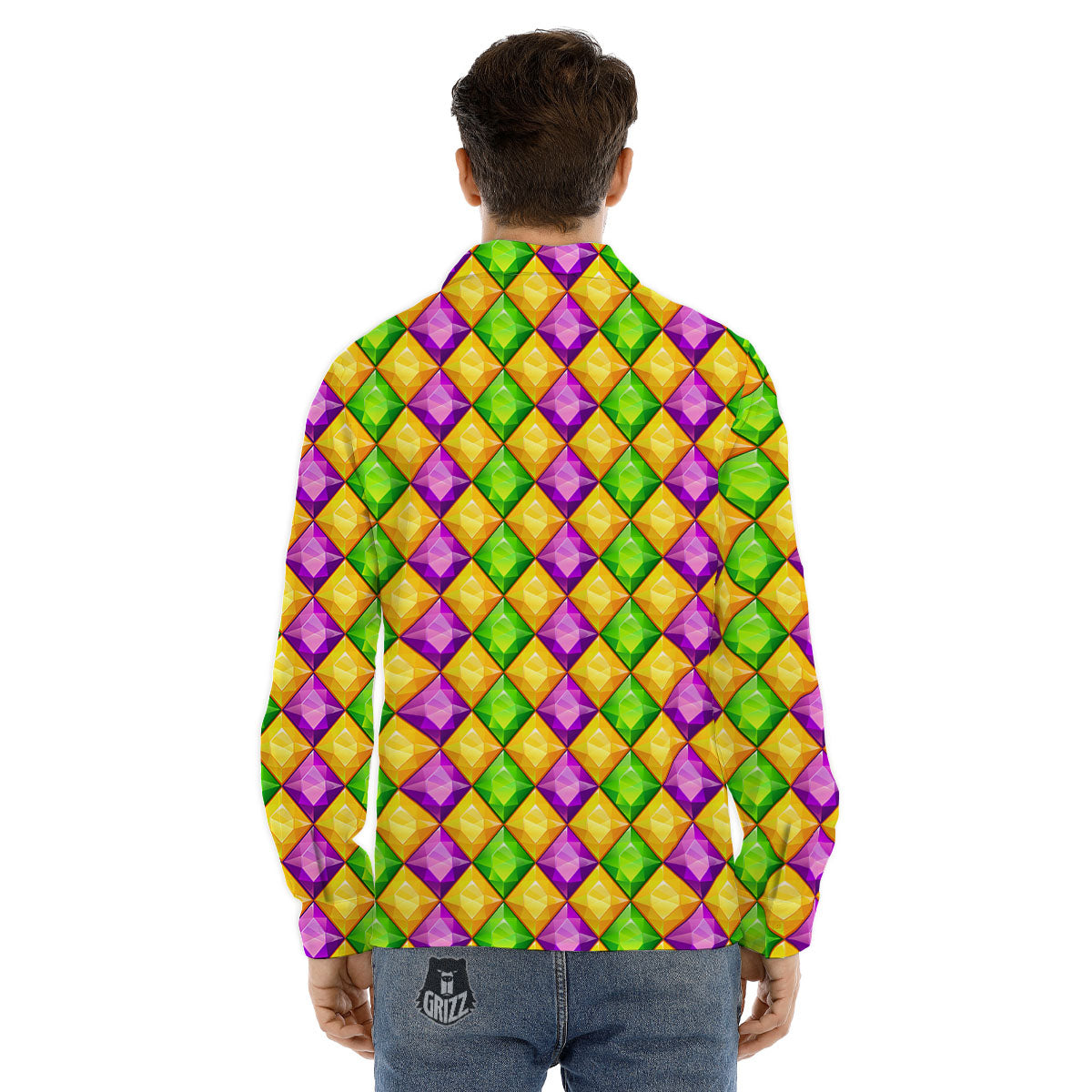 Diamond Mardi Gras Print Pattern Men's Dress Shirts-grizzshop