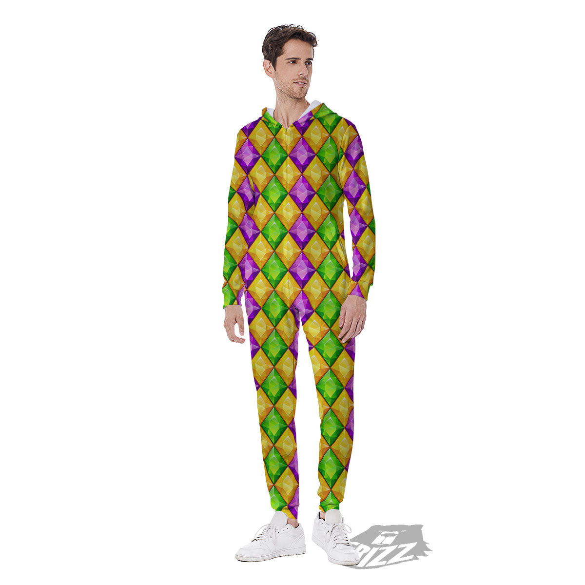 Diamond Mardi Gras Print Pattern Men's Jumpsuit-grizzshop