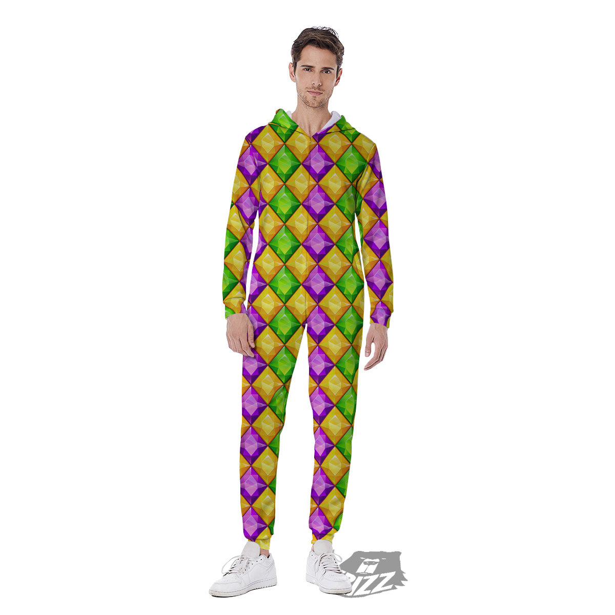 Diamond Mardi Gras Print Pattern Men's Jumpsuit-grizzshop