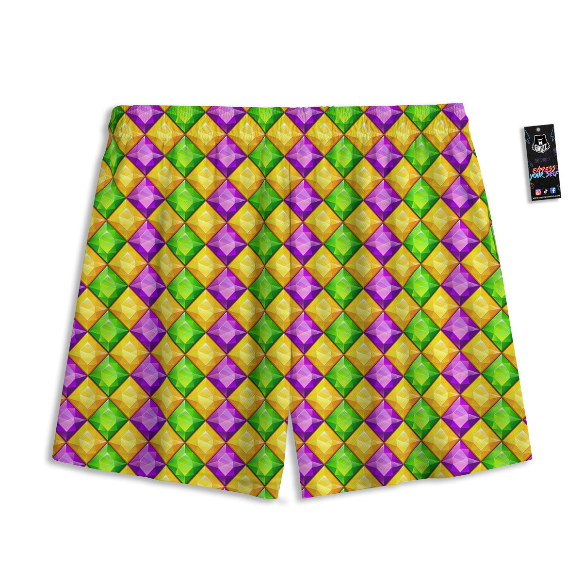 Diamond Mardi Gras Print Pattern Mesh Shorts
