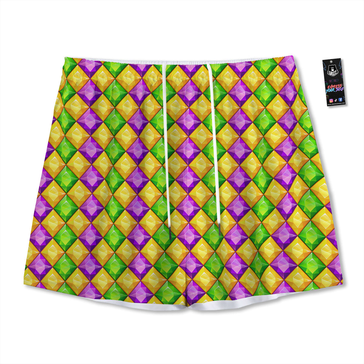 Diamond Mardi Gras Print Pattern Mesh Shorts