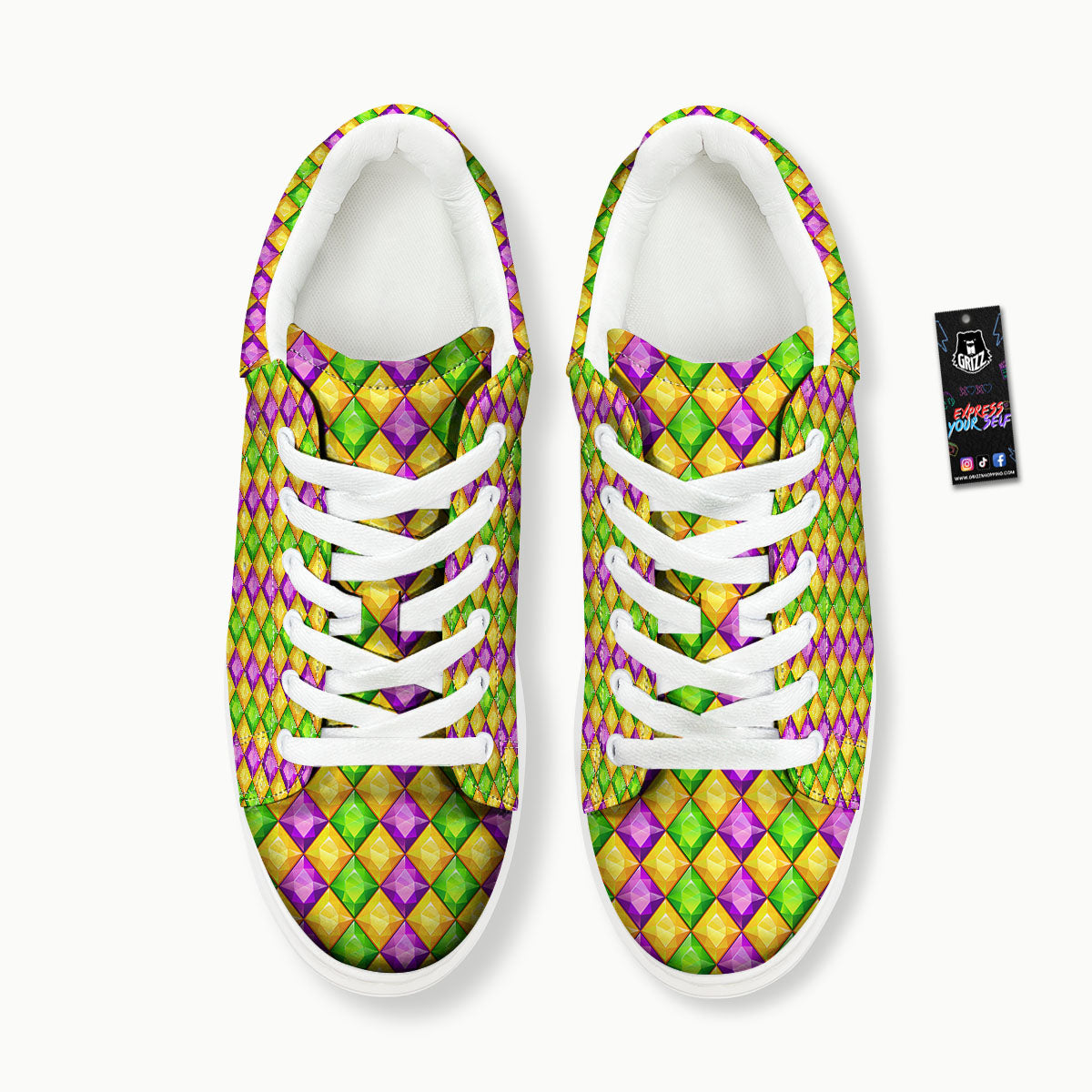 Diamond Mardi Gras Print Pattern Platform Shoes-grizzshop
