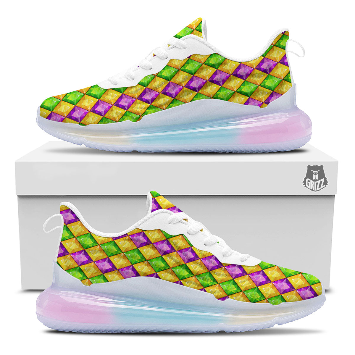 Diamond Mardi Gras Print Pattern Running Sneakers-grizzshop