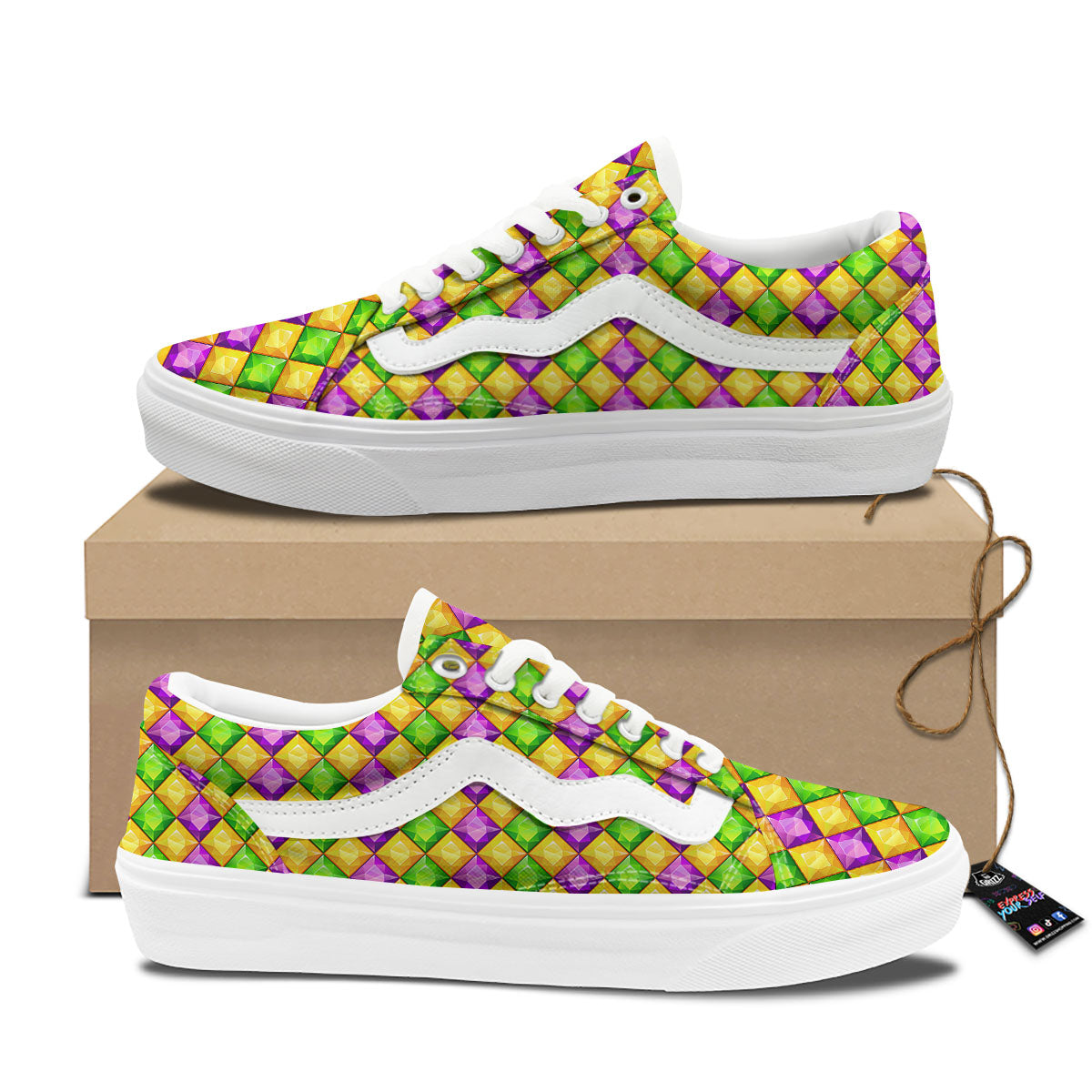 Diamond Mardi Gras Print Pattern Skate Shoes-grizzshop