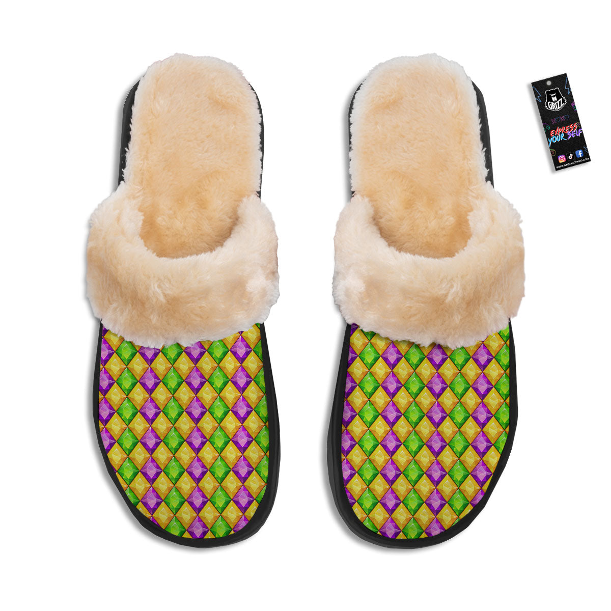 Diamond Mardi Gras Print Pattern Slippers-grizzshop