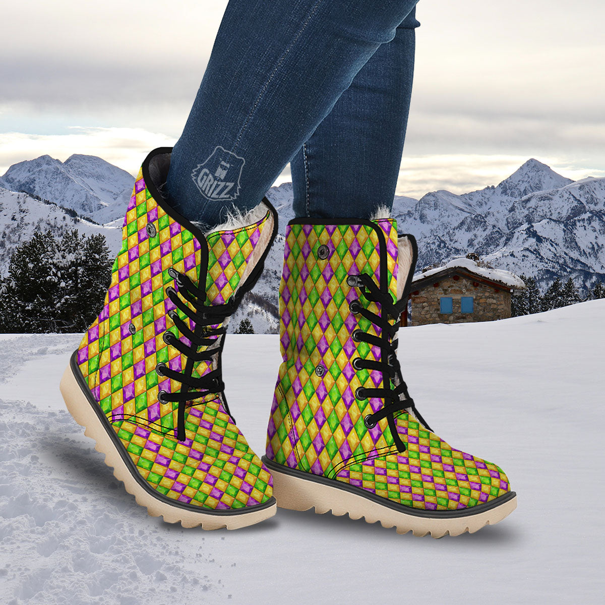 Diamond Mardi Gras Print Pattern Snow Boots-grizzshop