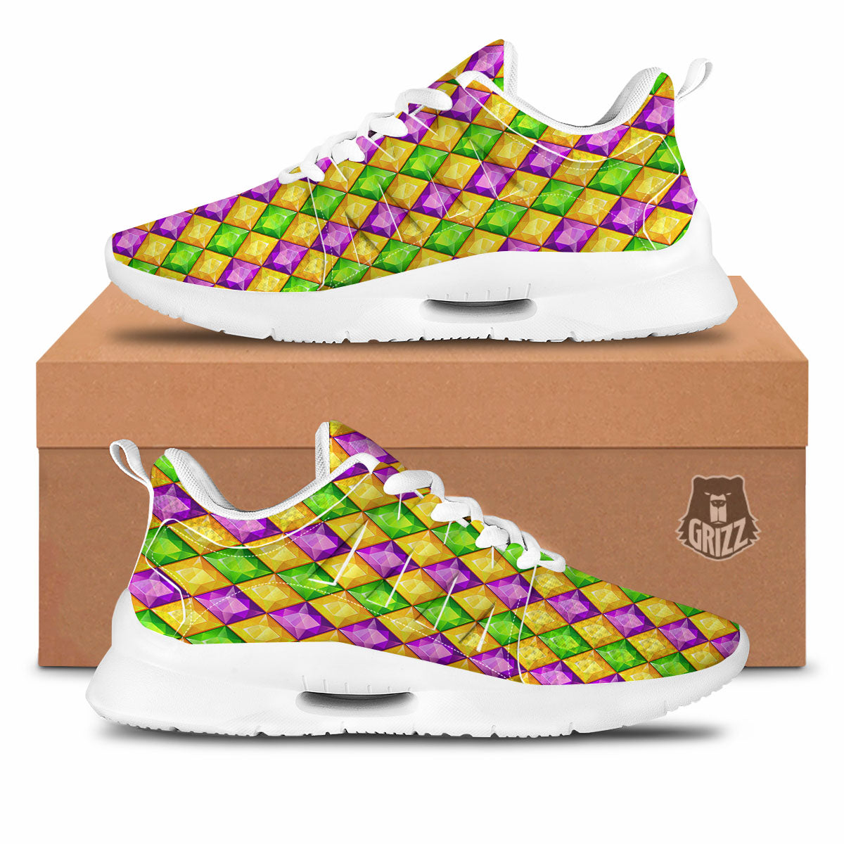 Diamond Mardi Gras Print Pattern Tennis Shoes-grizzshop