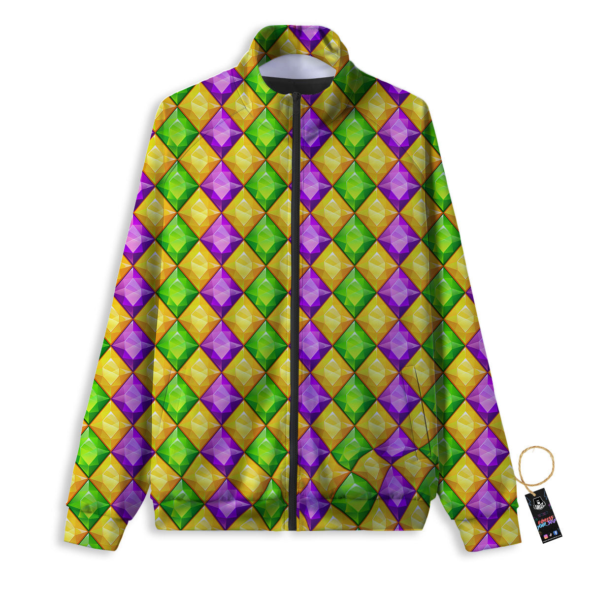 Diamond Mardi Gras Print Pattern Track Jacket-grizzshop