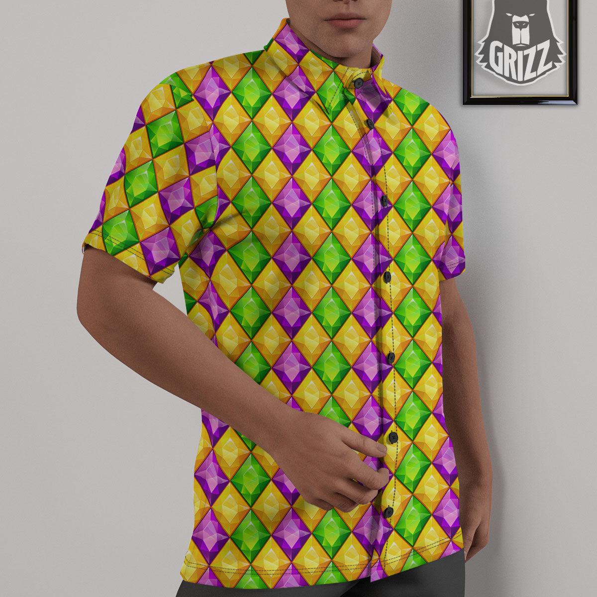 Diamond Mardi Gras Print Pattern Untucked Shirts-grizzshop