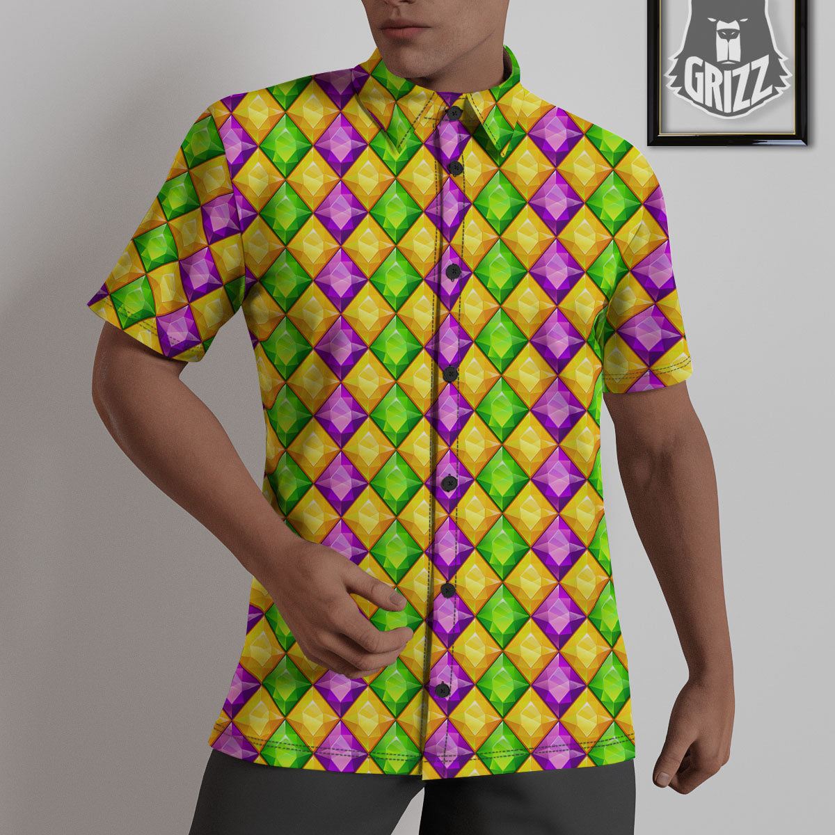 Diamond Mardi Gras Print Pattern Untucked Shirts-grizzshop