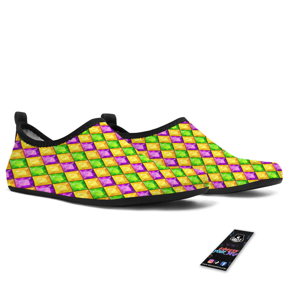 Diamond Mardi Gras Print Pattern Water Shoes-grizzshop