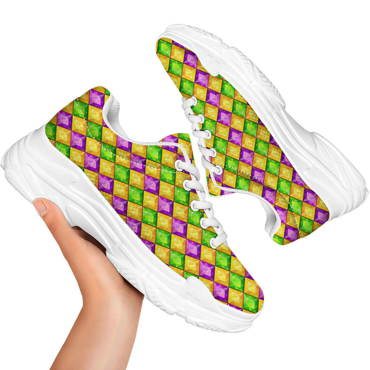 Diamond Mardi Gras Print Pattern White Chunky Shoes-grizzshop
