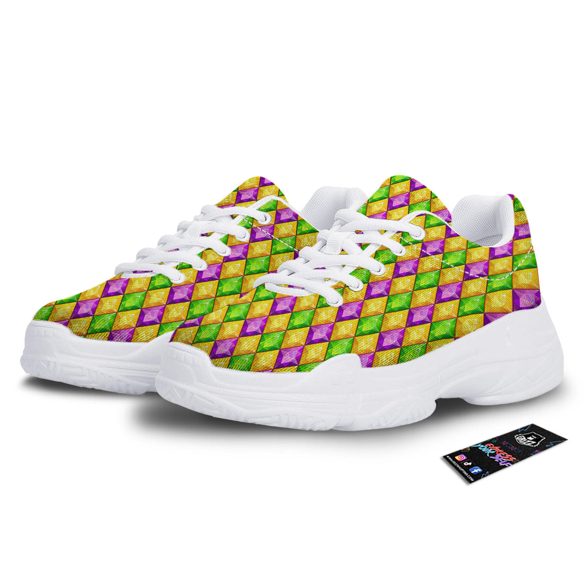 Diamond Mardi Gras Print Pattern White Chunky Shoes-grizzshop