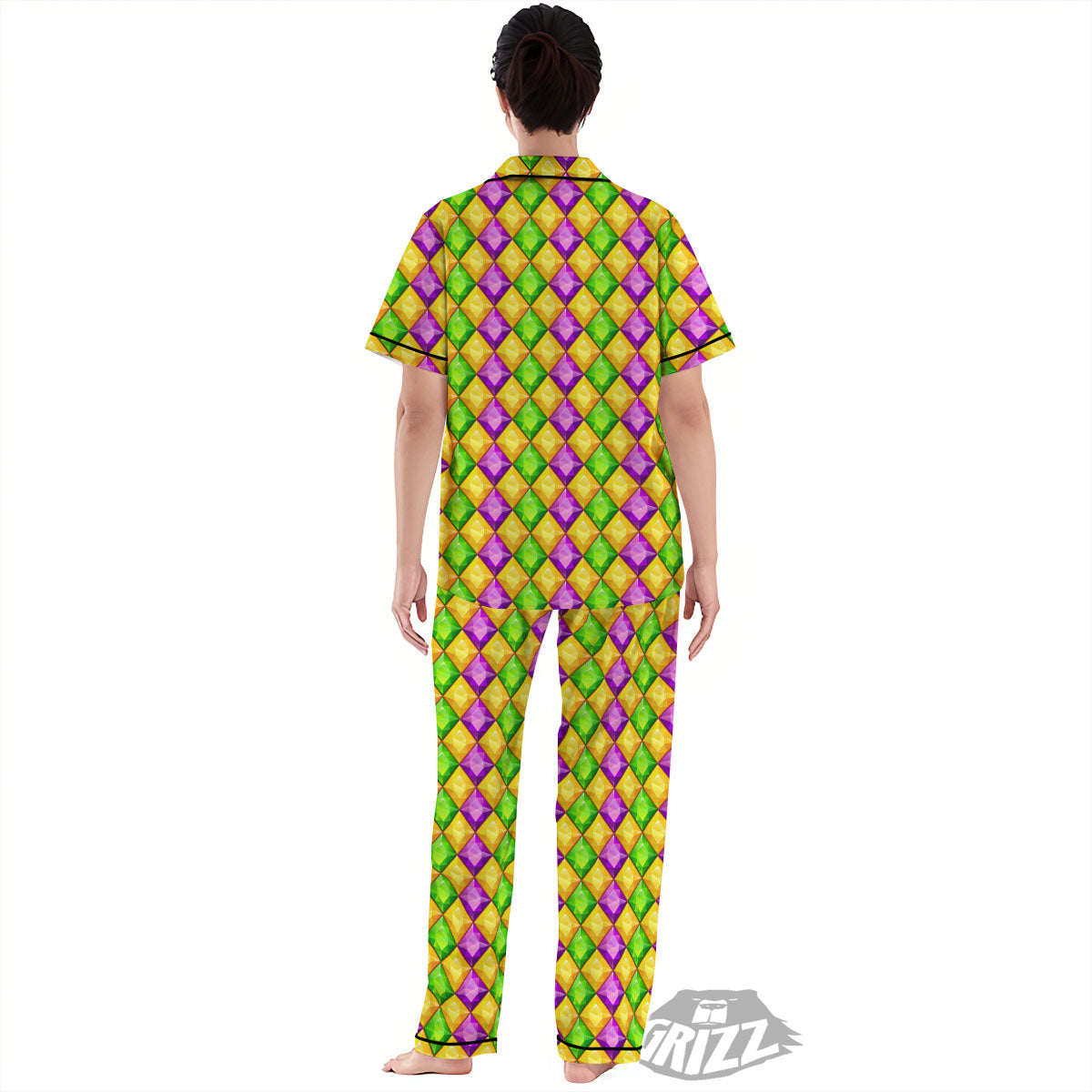 Diamond Mardi Gras Print Pattern Women's Pajamas Set-grizzshop
