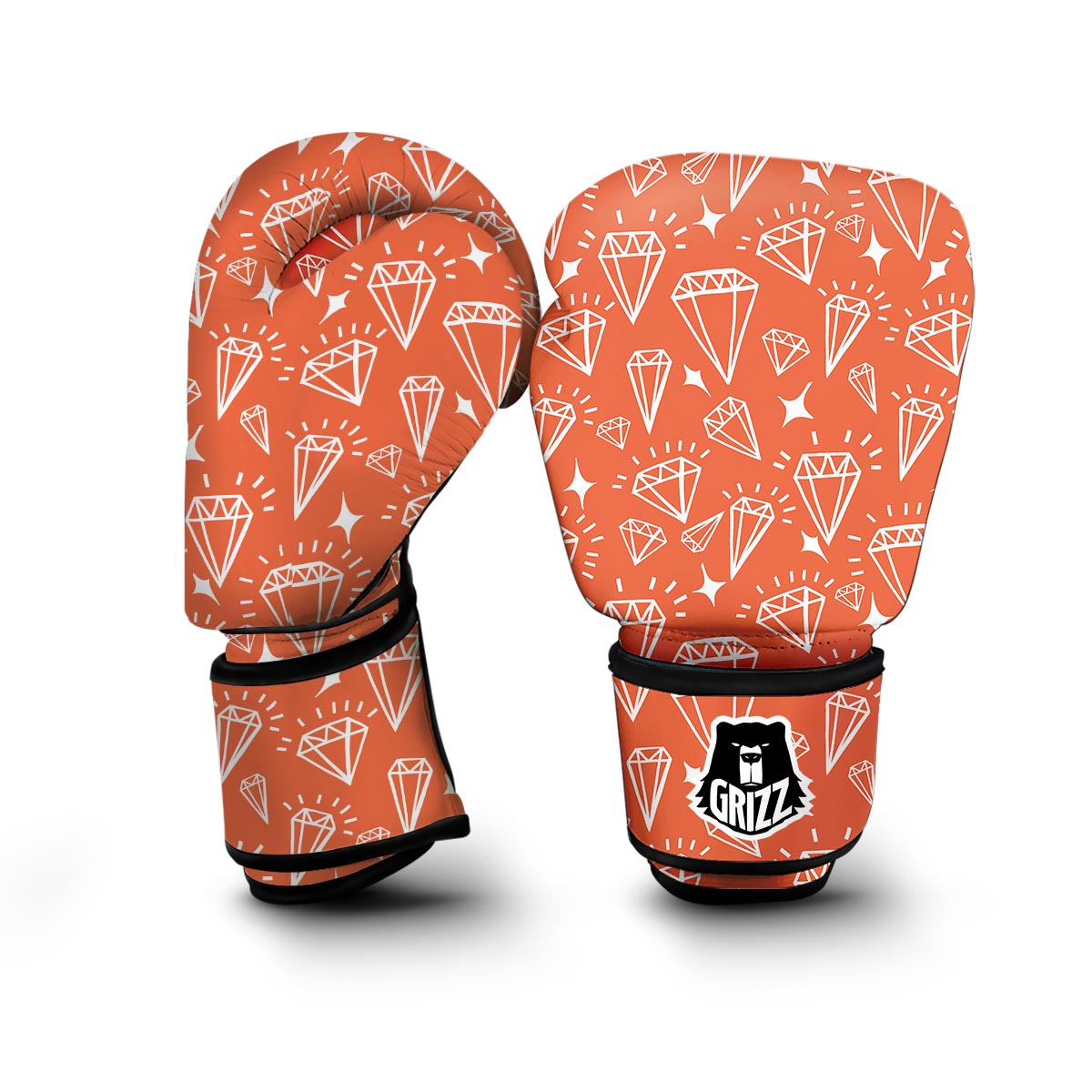 Diamond Orange Print Pattern Boxing Gloves-grizzshop