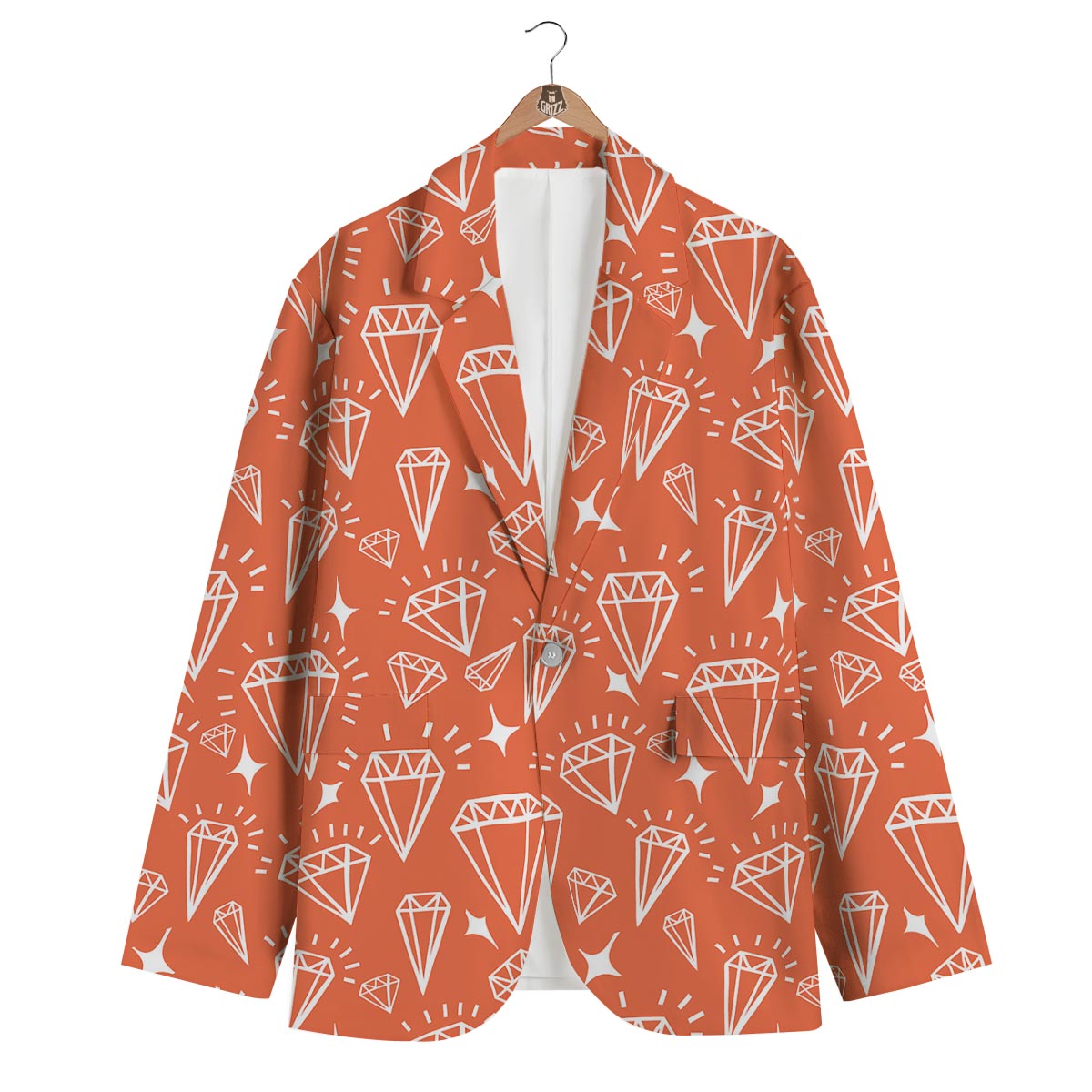 Diamond Orange Print Pattern Men's Blazer-grizzshop