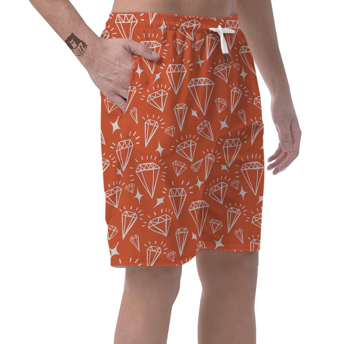 Diamond Orange Print Pattern Men's Shorts-grizzshop