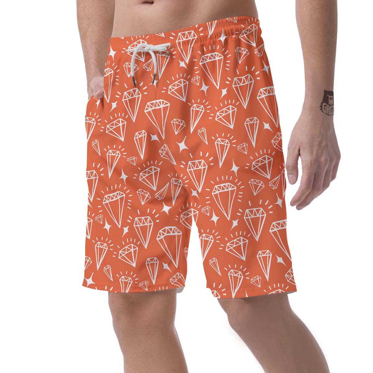 Diamond Orange Print Pattern Men's Shorts-grizzshop