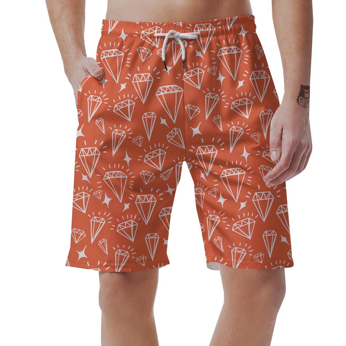 Diamond Orange Print Pattern Men's Shorts-grizzshop