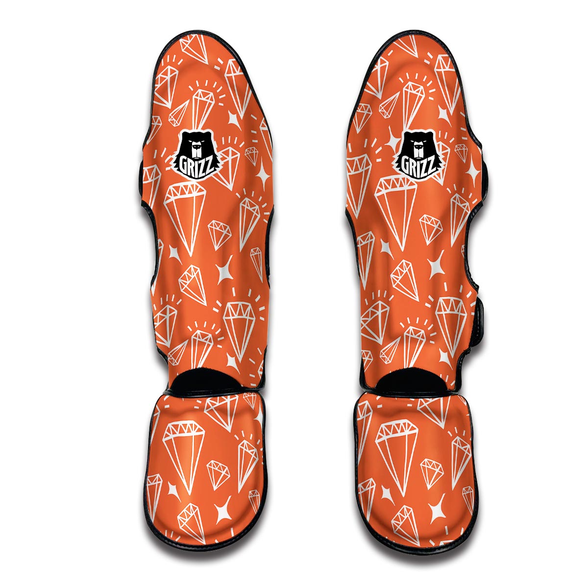 Diamond Orange Print Pattern Muay Thai Shin Guards-grizzshop