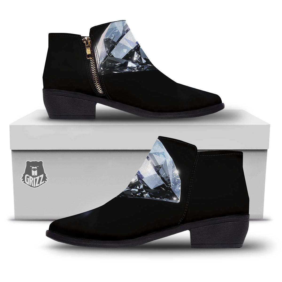 Diamond Print Ankle Boots-grizzshop