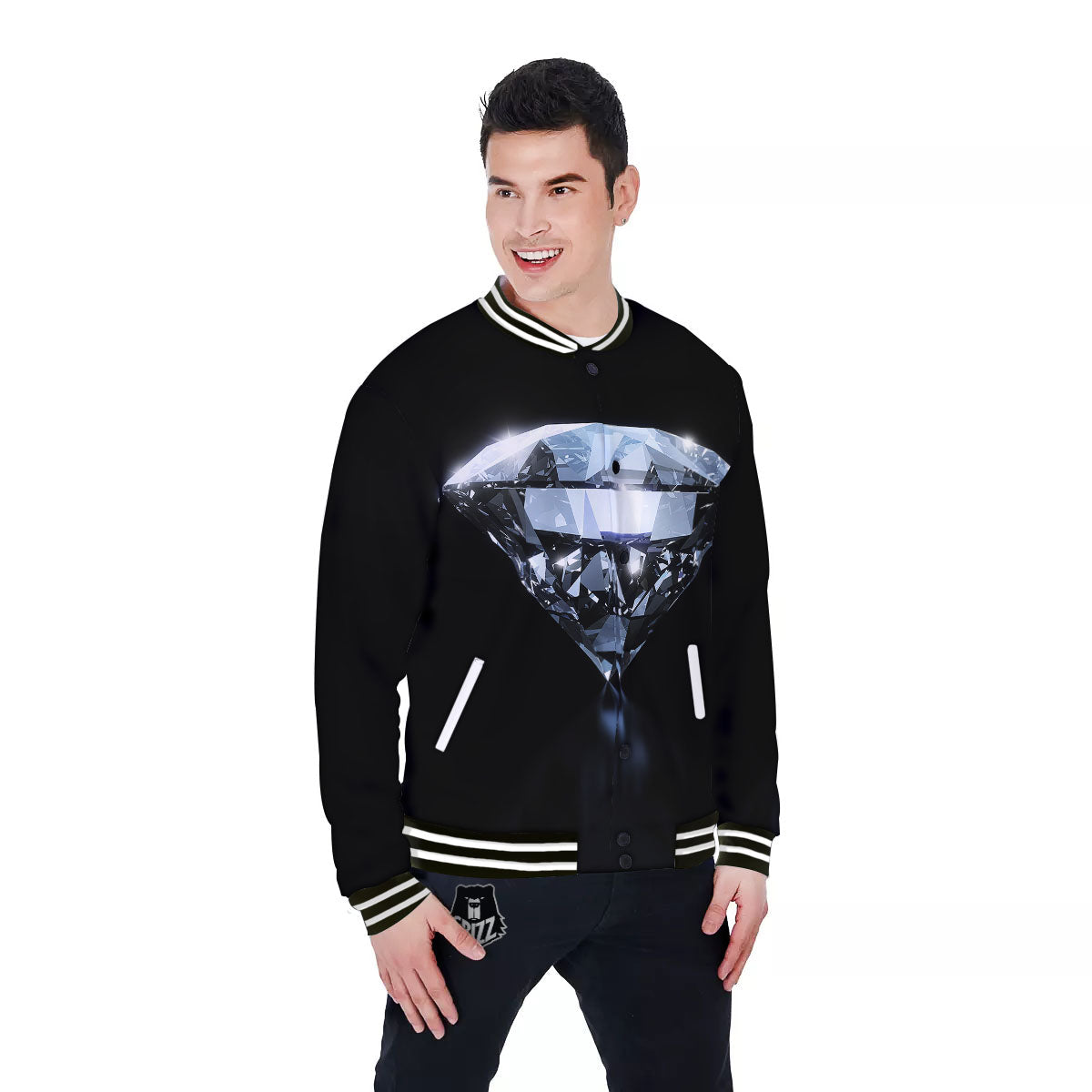 Diamond Print Baseball Jacket-grizzshop