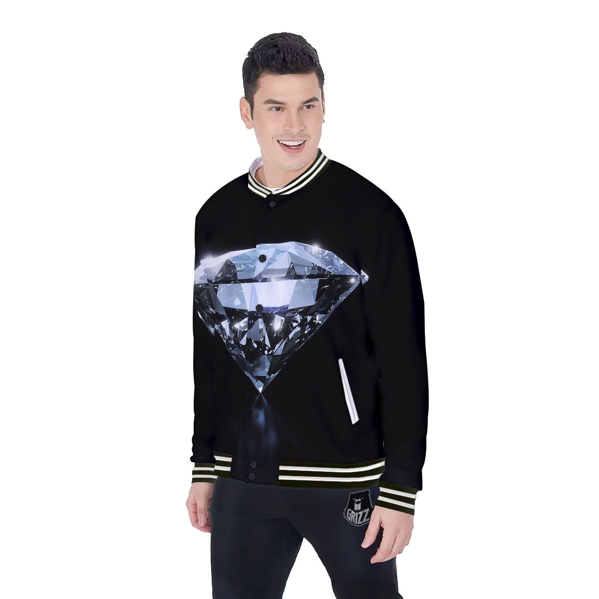 Diamond Print Baseball Jacket-grizzshop