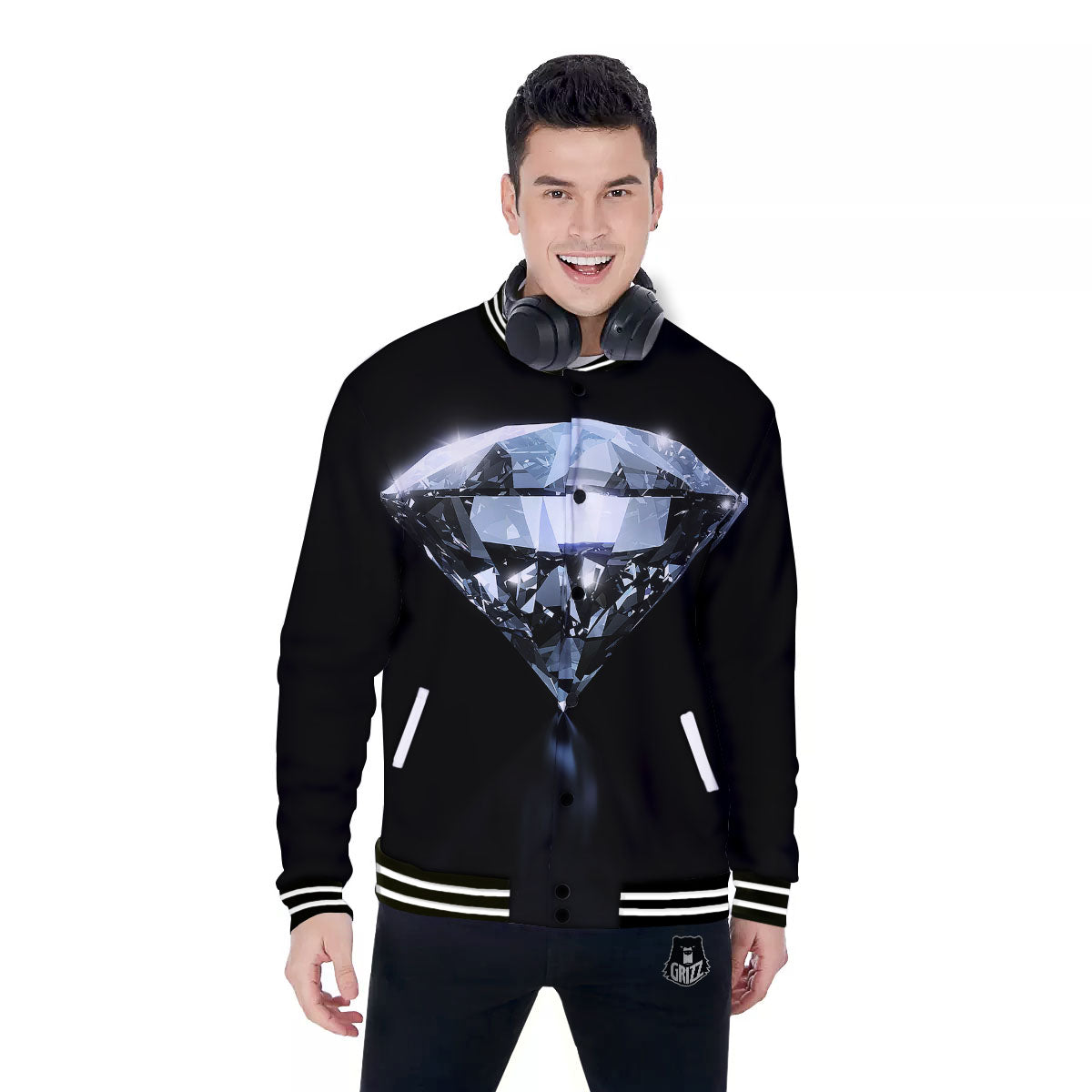 Diamond Print Baseball Jacket-grizzshop