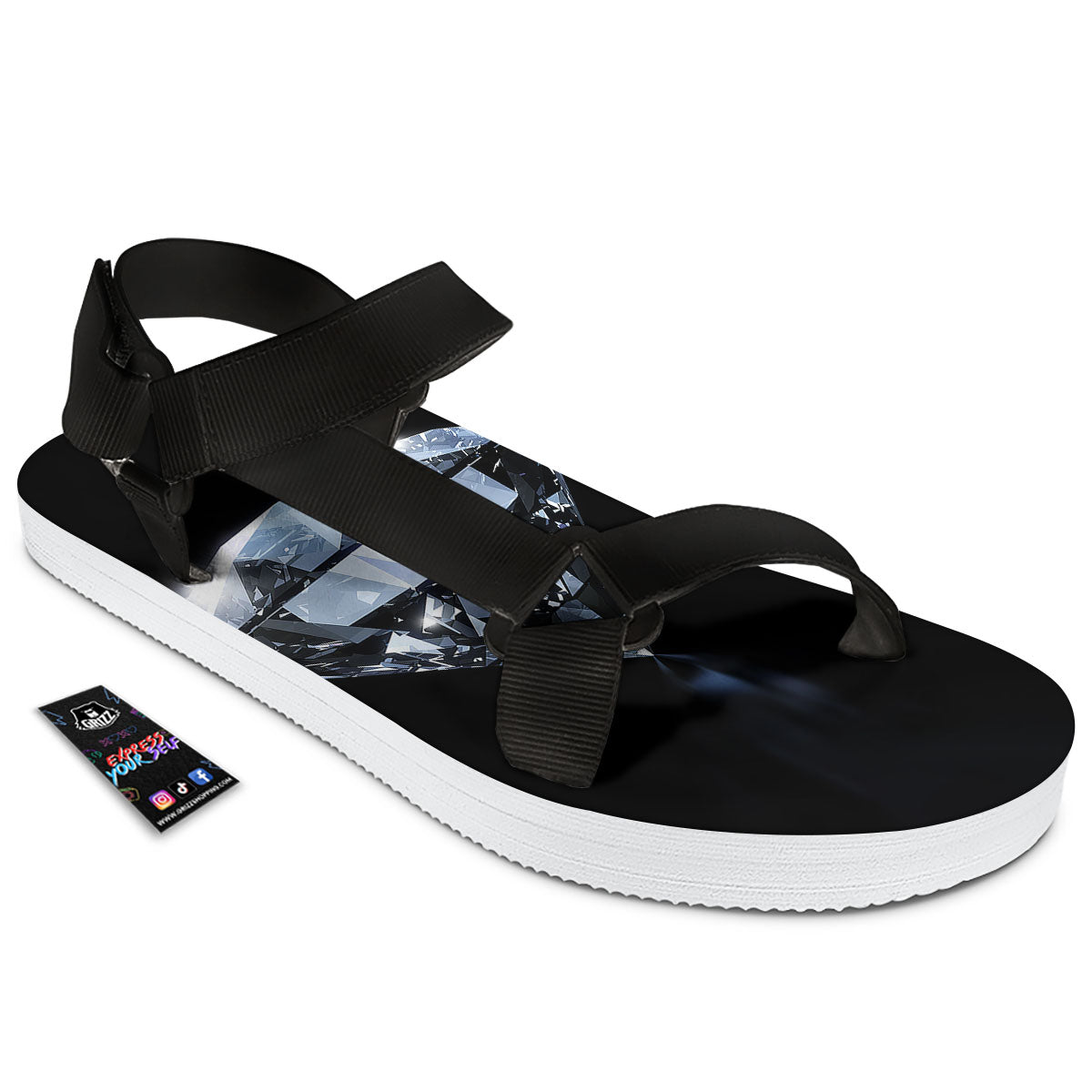 Diamond Print Black Open Toe Sandals-grizzshop