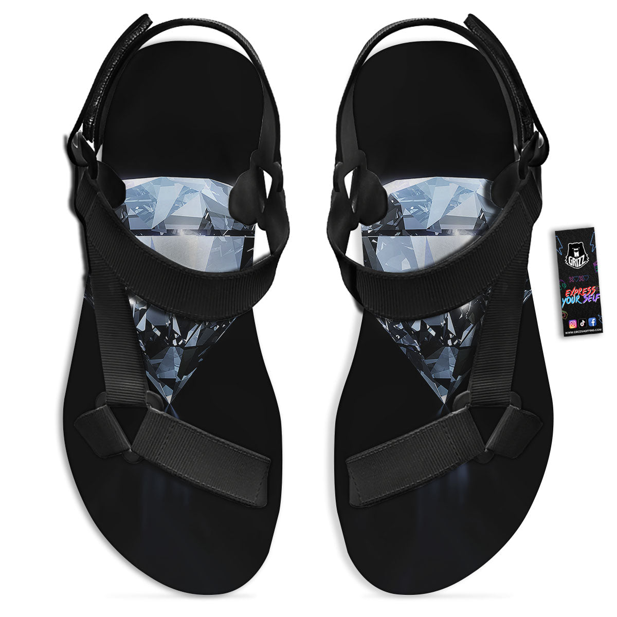 Diamond Print Black Open Toe Sandals-grizzshop