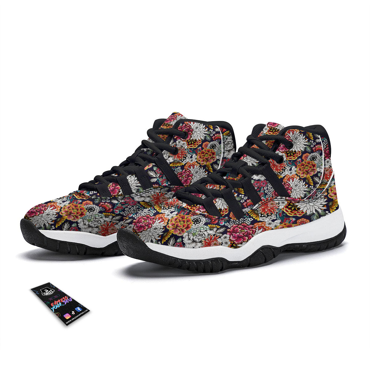 Diamond Print Pattern Black Bball Shoes-grizzshop