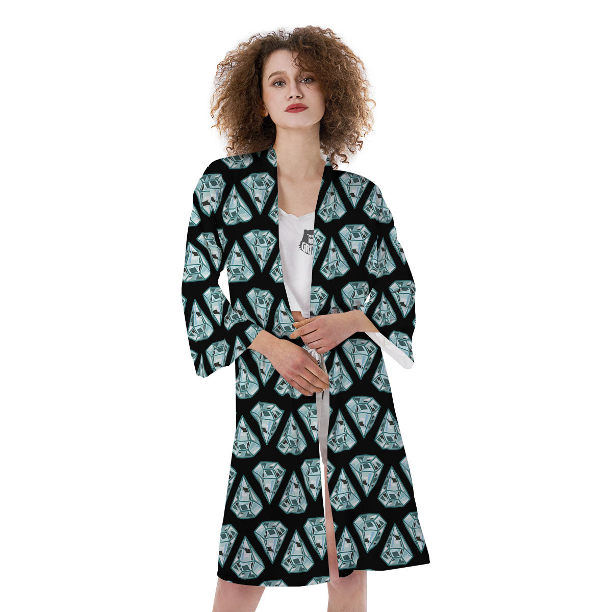 Diamond Print Pattern Kimono-grizzshop