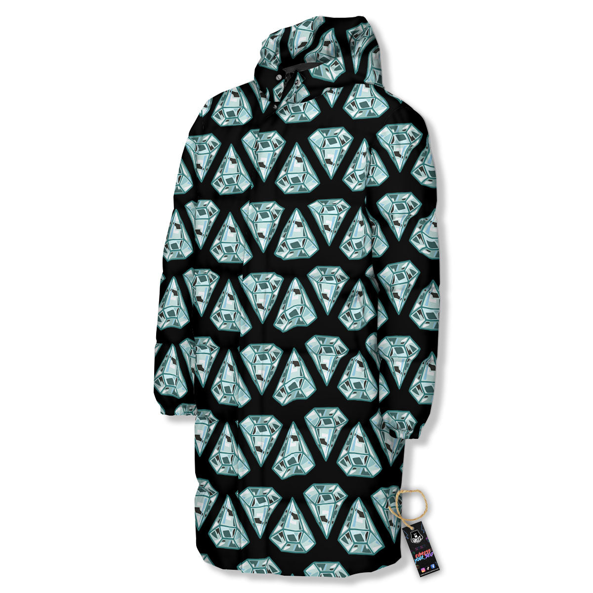 Diamond Print Pattern Long Down Jacket-grizzshop