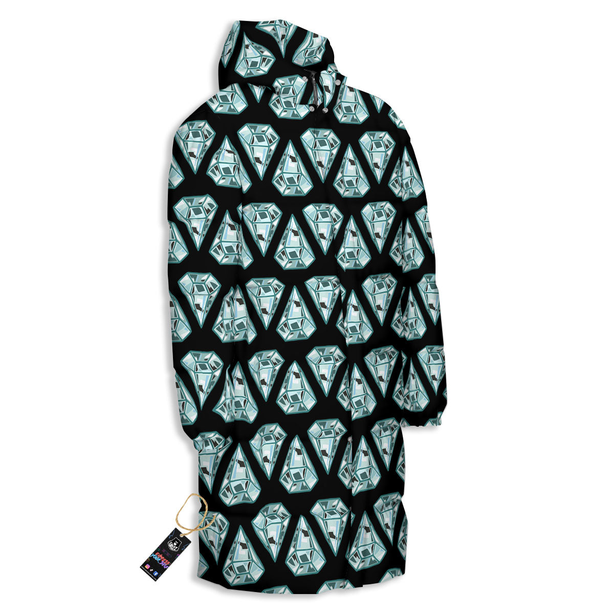 Diamond Print Pattern Long Down Jacket-grizzshop
