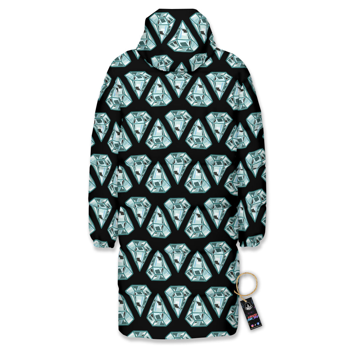 Diamond Print Pattern Long Down Jacket-grizzshop