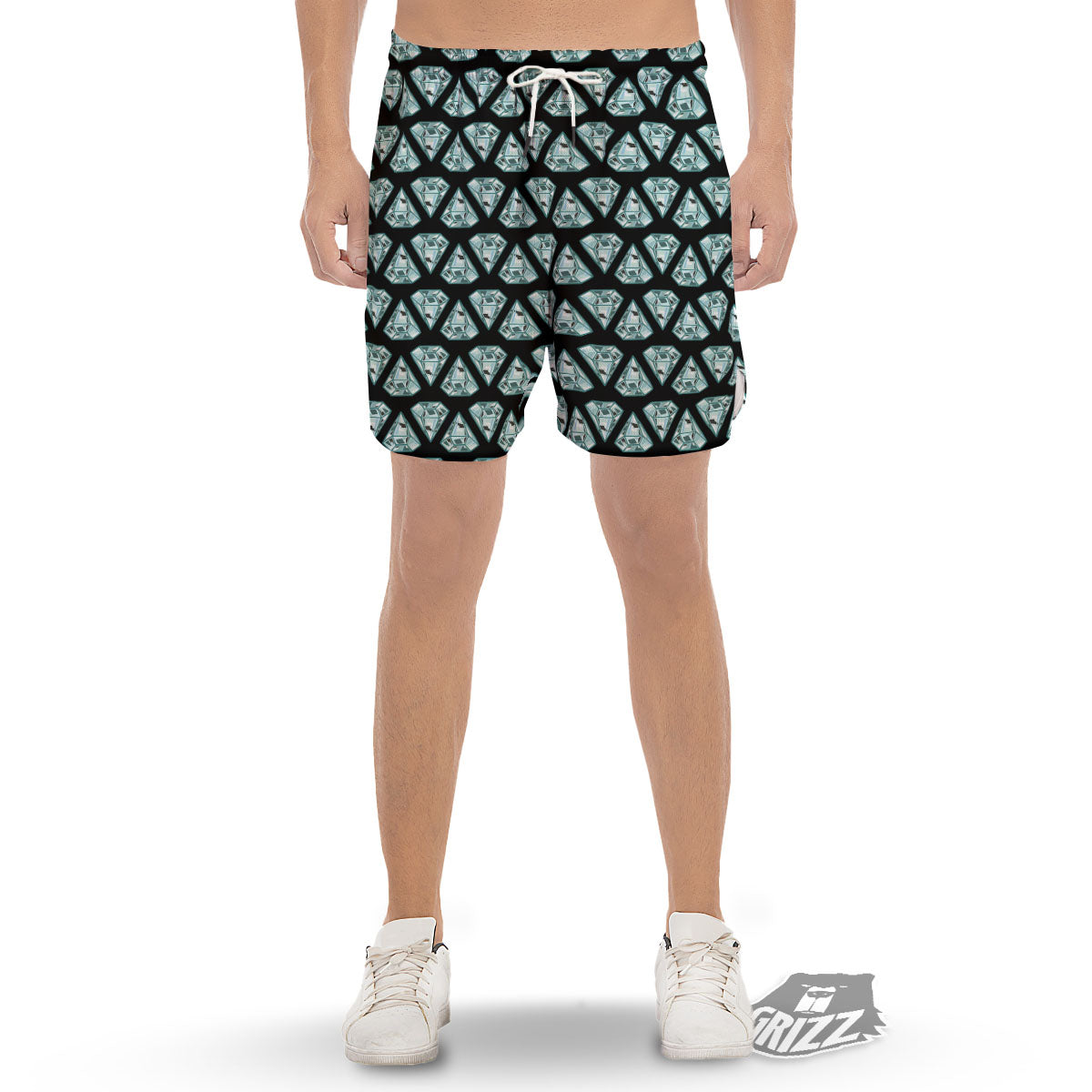 Diamond Print Pattern Men's Gym Shorts-grizzshop