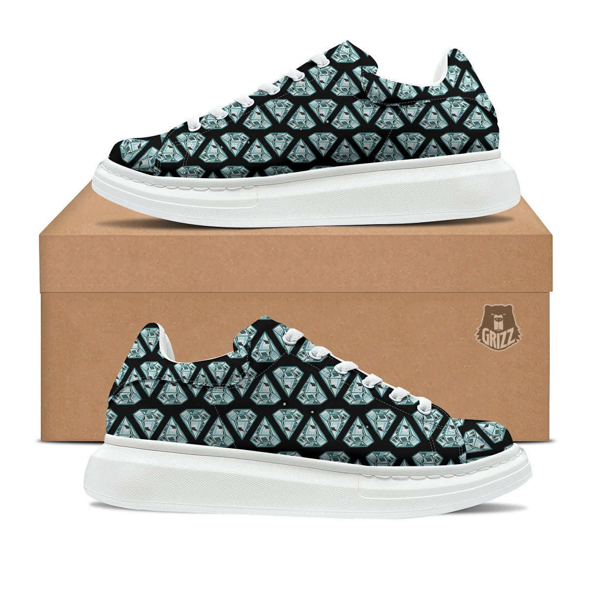 Diamond Print Pattern Platform Shoes-grizzshop