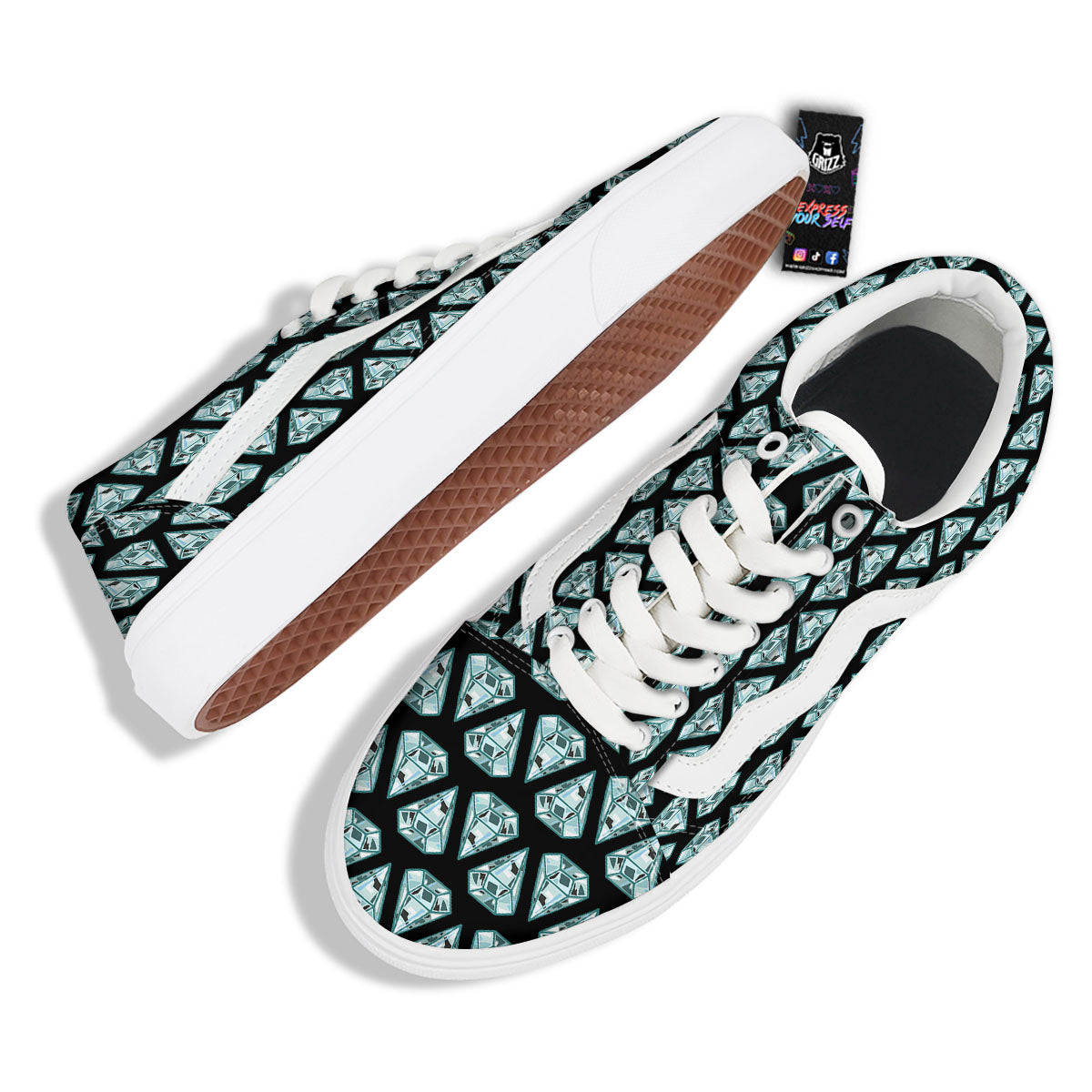 Diamond Print Pattern Skate Shoes-grizzshop