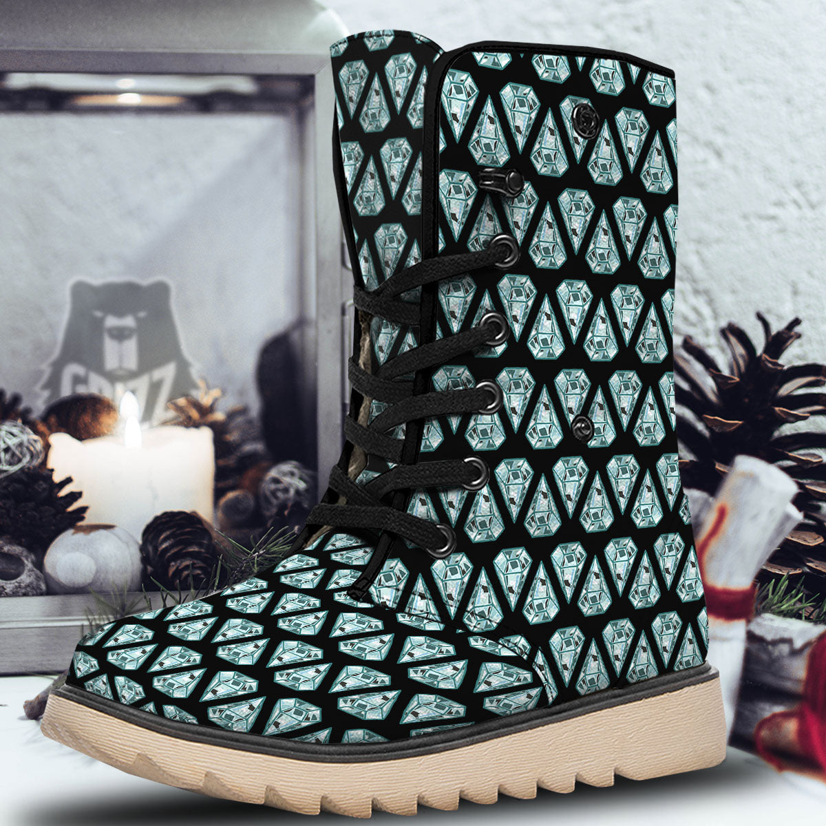 Diamond Print Pattern Snow Boots-grizzshop