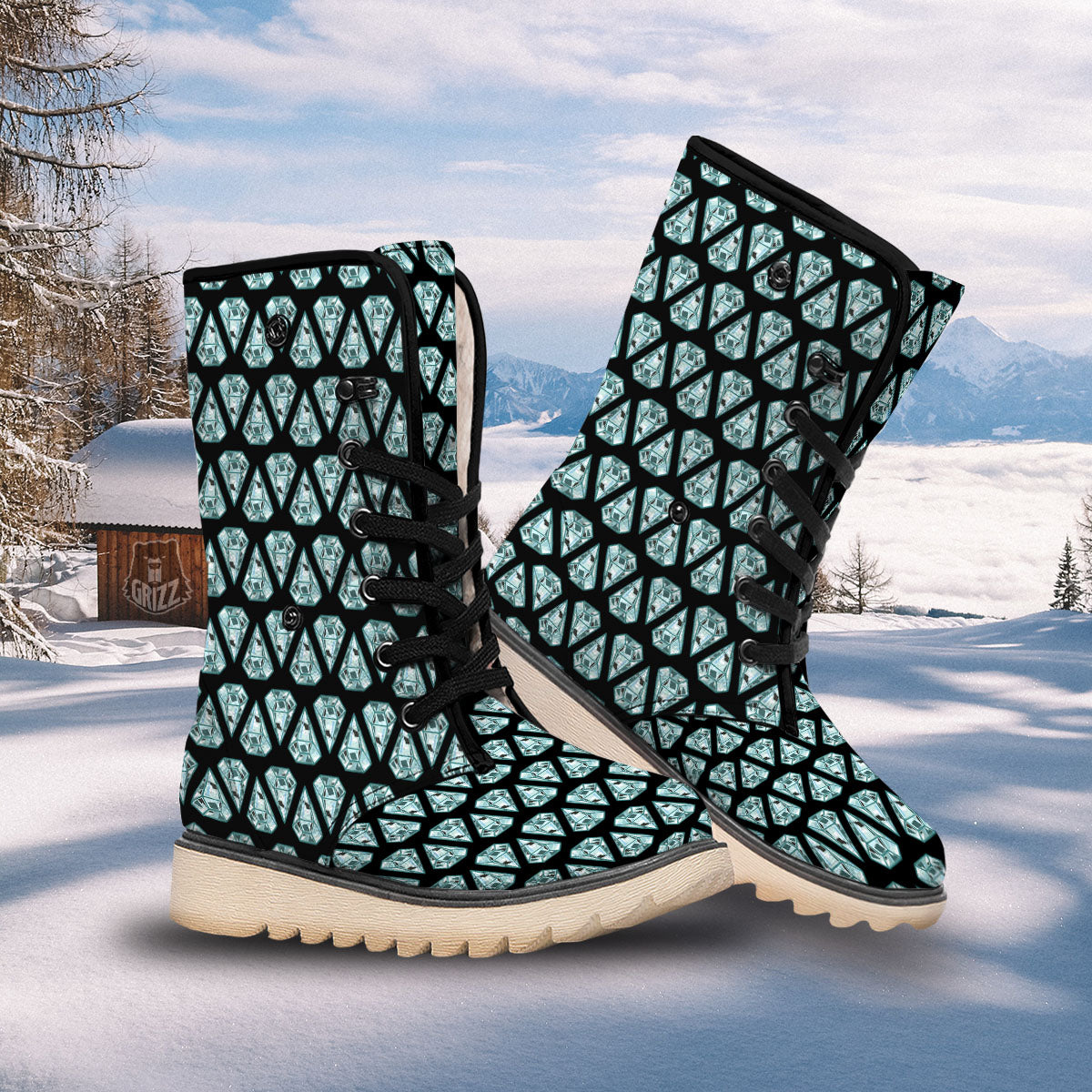 Diamond Print Pattern Snow Boots-grizzshop