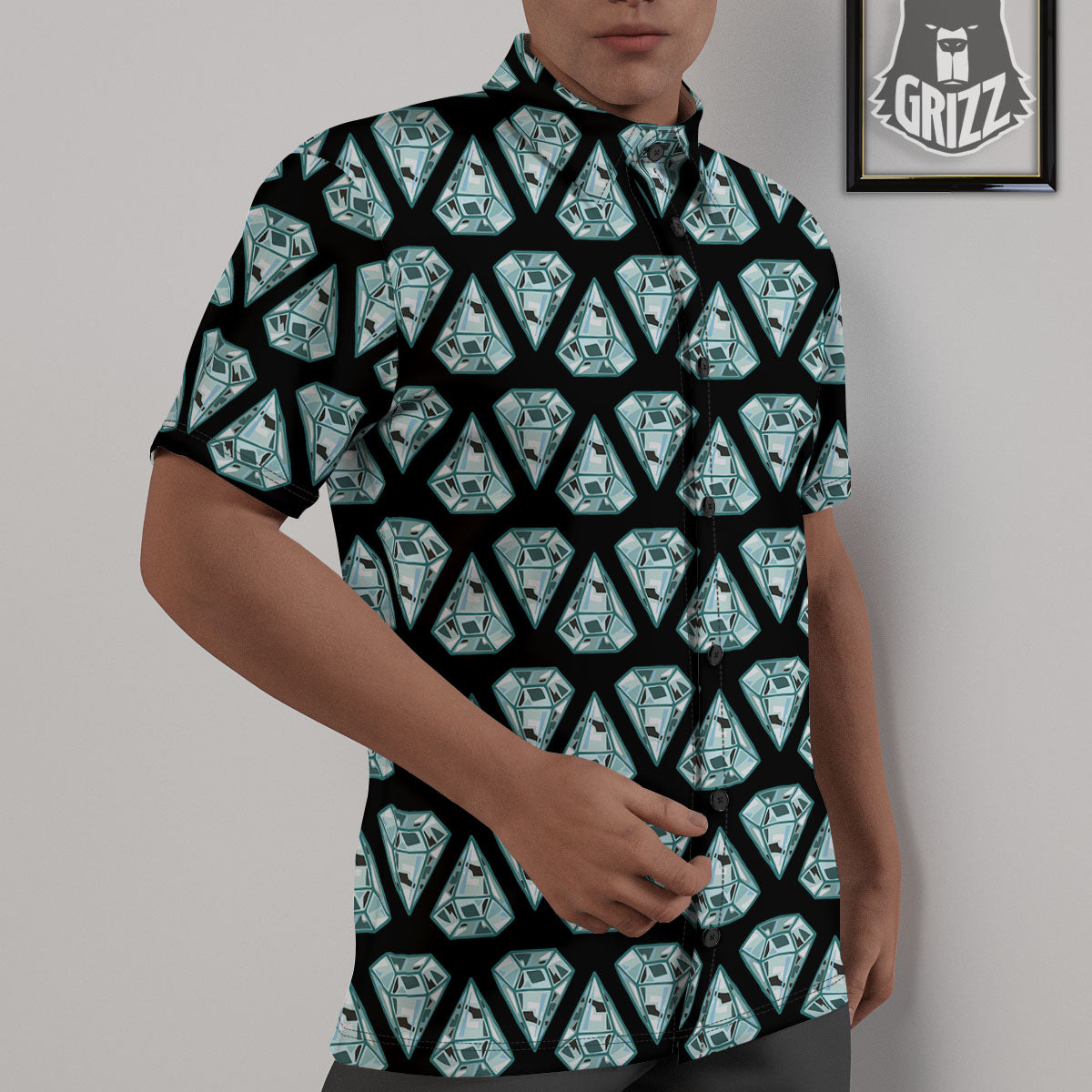 Diamond Print Pattern Untucked Shirts-grizzshop