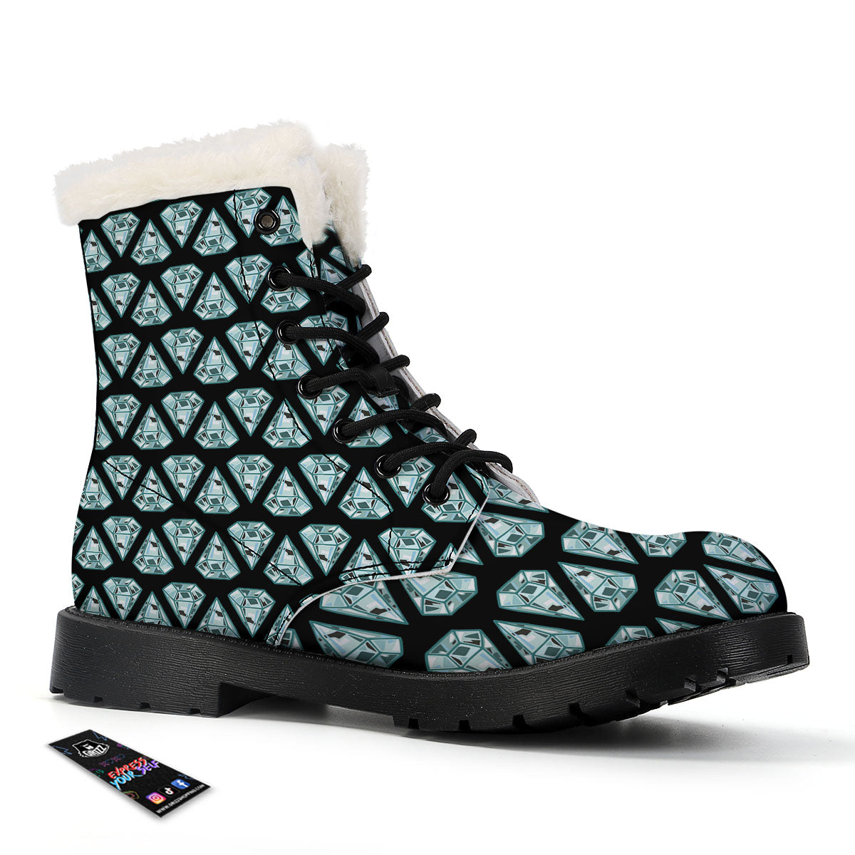 Diamond Print Pattern Winter Boots-grizzshop