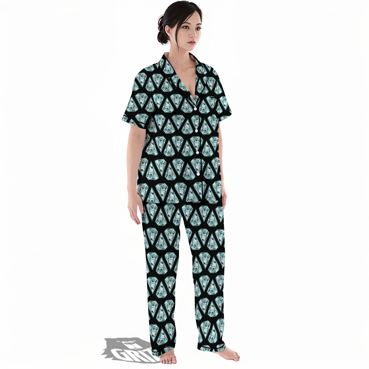 Diamond Print Pattern Women's Pajamas Set-grizzshop