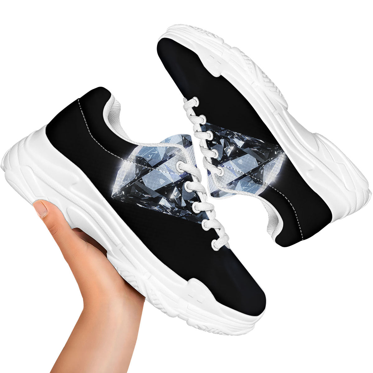 Diamond Print White Chunky Shoes-grizzshop